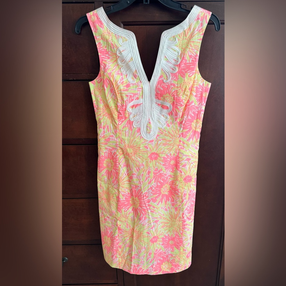 Lilly Pulitzer Janice Shift Dress in Sunkissed Glow Pink Yellow - Like New